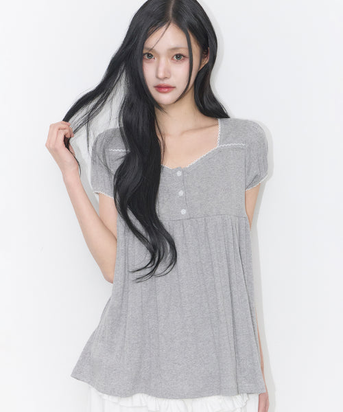 SHIRRING TOP BROWN - 4 COLORS MELANGE GREY