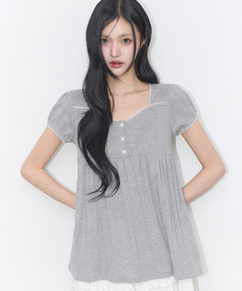 SHIRRING TOP BROWN - 4 COLORS MELANGE GREY