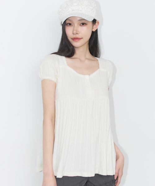 SHIRRING TOP BROWN - 4 COLORS CREAM