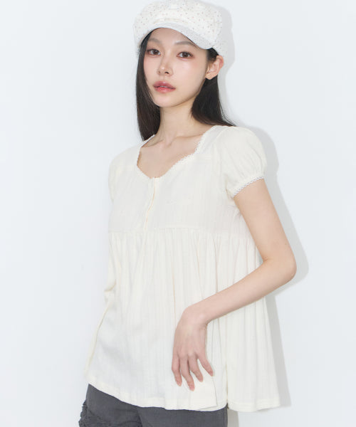 SHIRRING TOP BROWN - 4 COLORS CREAM