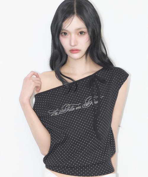 DOT BOAT NECK TOP WHITE - 2 COLORS BLACK