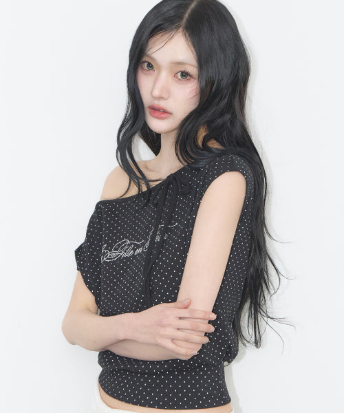 DOT BOAT NECK TOP WHITE - 2 COLORS BLACK