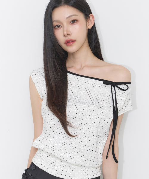 DOT BOAT NECK TOP WHITE - 2 COLORS WHITE