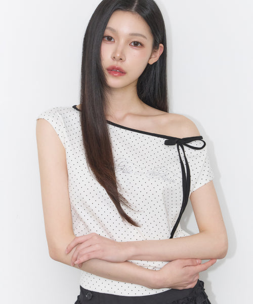 DOT BOAT NECK TOP WHITE - 2 COLORS WHITE