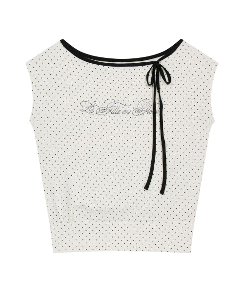 DOT BOAT NECK TOP WHITE - 2 COLORS WHITE