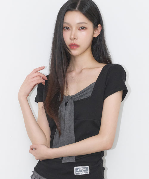 LAYERED RIBBON SHIRT - 4 COLORS BLACK