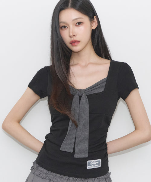 LAYERED RIBBON SHIRT - 4 COLORS BLACK