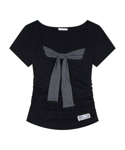 LAYERED RIBBON T-SHIRT - 4 COLORS BLACK