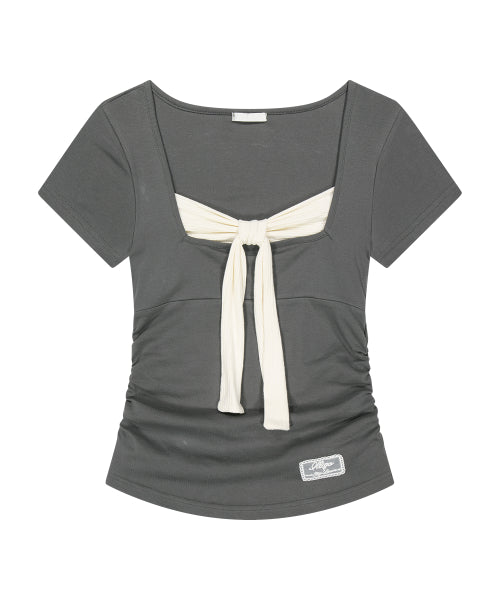 LAYERED RIBBON SHIRT - 4 COLORS CHARCOAL