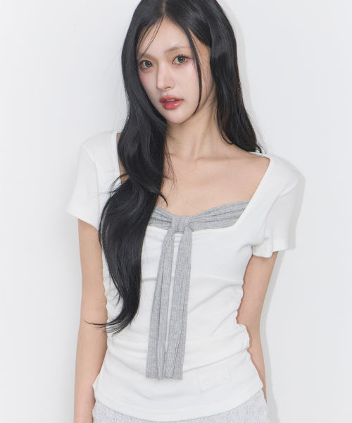 LAYERED RIBBON SHIRT - 4 COLORS WHITE