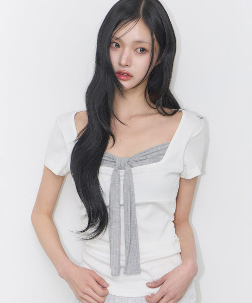 LAYERED RIBBON T-SHIRT - 4 COLORS WHITE