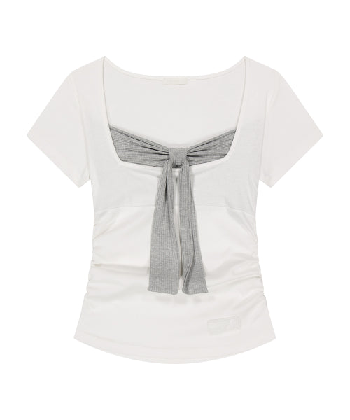LAYERED RIBBON T-SHIRT - 4 COLORS WHITE