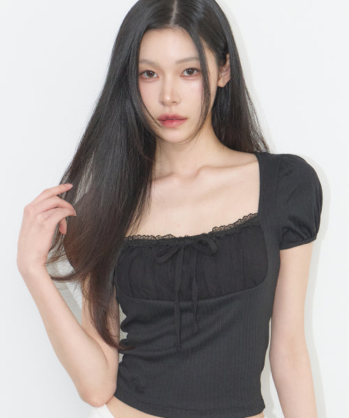 LACE SQUARE NECK BLACK BLACK