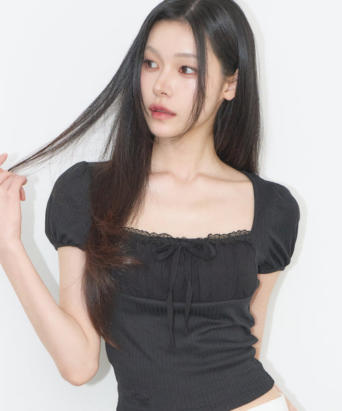 LACE SQUARE NECK BLACK BLACK