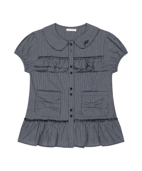 POCKET RUFFLE BLOUSE STRIPE - 4 COLORS NAVY