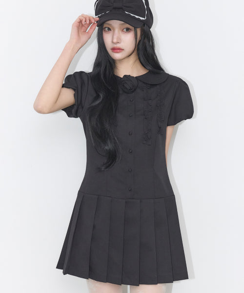 ROSE PLEATS MINI DRESS - 3 COLORS BLACK