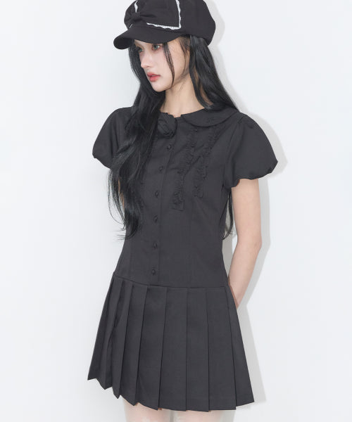 ROSE PLEATS MINI DRESS - 3 COLORS BLACK