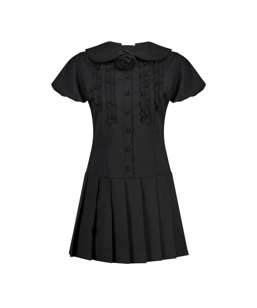 ROSE PLEATS MINI DRESS - 3 COLORS BLACK