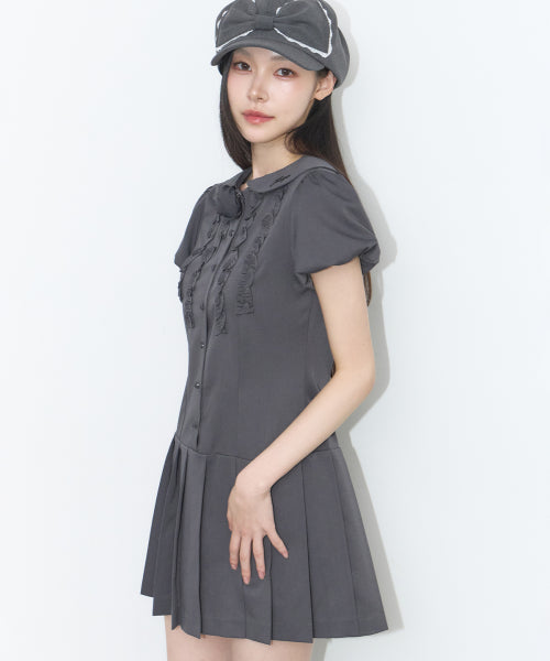 ROSE PLEATS MINI DRESS - 3 COLORS CHARCOAL