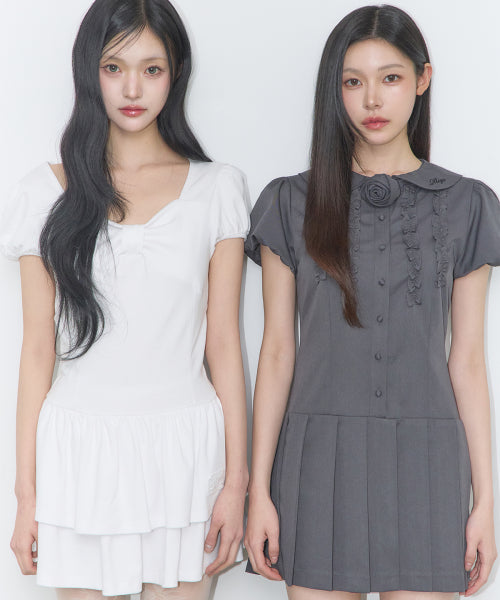 ROSE PLEATS MINI DRESS - 3 COLORS CHARCOAL