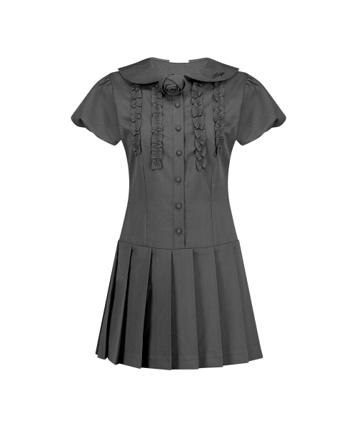 ROSE PLEATS MINI DRESS - 3 COLORS CHARCOAL