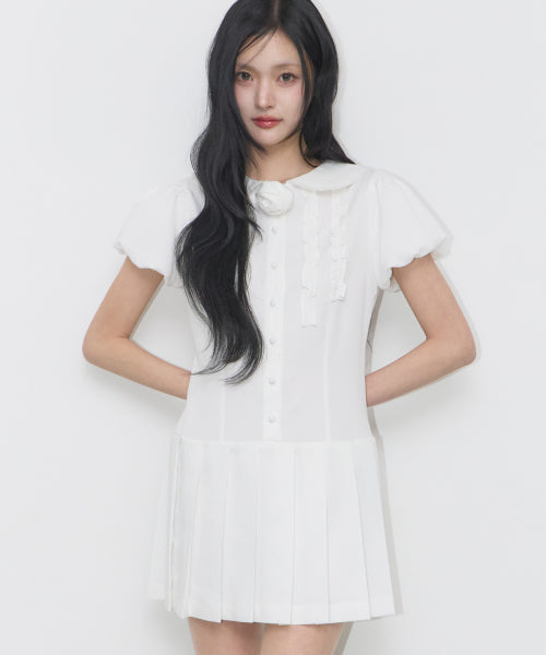 ROSE PLEATS MINI DRESS - 3 COLORS WHITE