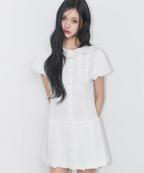 ROSE PLEATS MINI DRESS - 3 COLORS WHITE