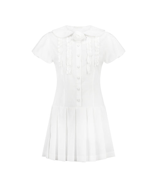 ROSE PLEATS MINI DRESS - 3 COLORS WHITE