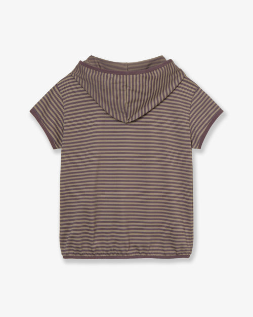 STRIPE HALF SLEEVE HOODIE - 3 COLORS PURPLE