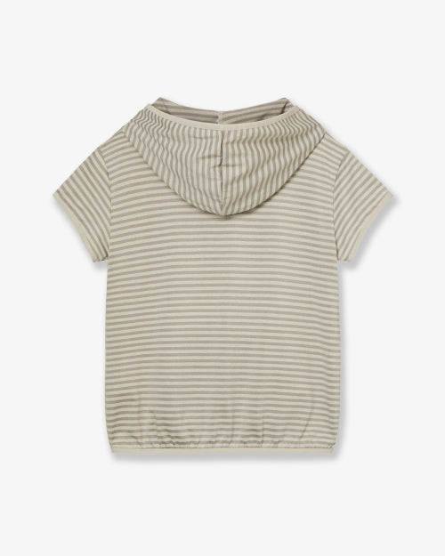 STRIPE HALF SLEEVE HOODIE - 3 COLORS BEIGE