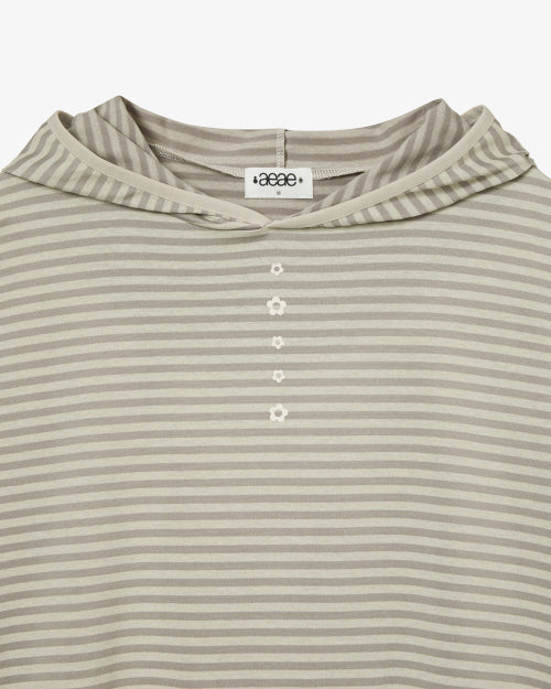 STRIPE HALF SLEEVE HOODIE - 3 COLORS BEIGE