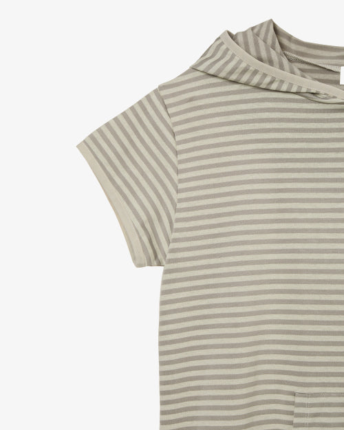 STRIPE HALF SLEEVE HOODIE - 3 COLORS BEIGE