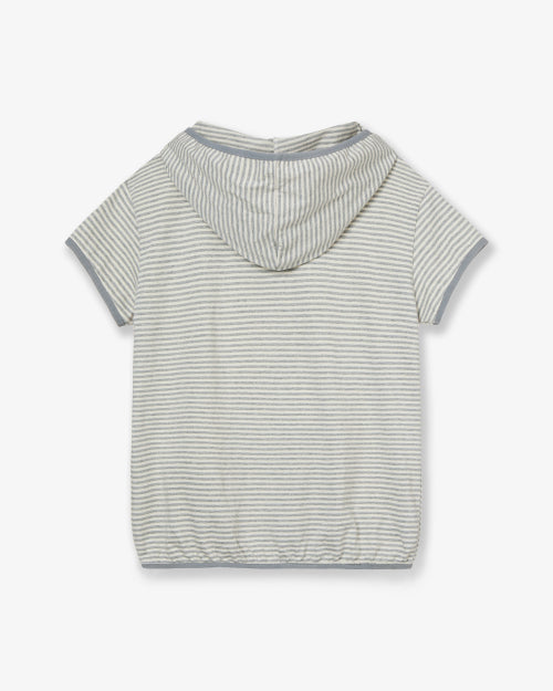 STRIPE HALF SLEEVE HOODIE - 3 COLORS GREY