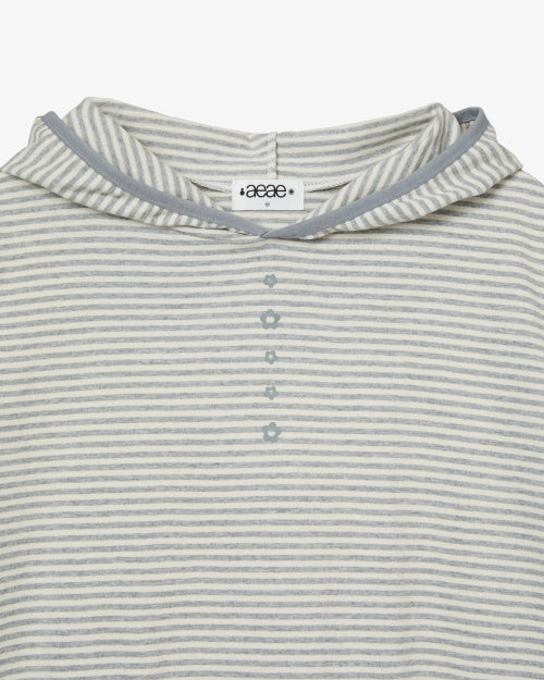 STRIPE HALF SLEEVE HOODIE - 3 COLORS GREY