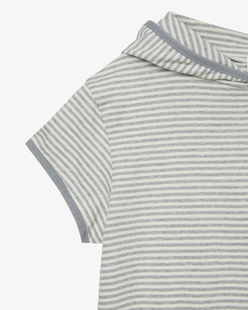 STRIPE HALF SLEEVE HOODIE - 3 COLORS GREY