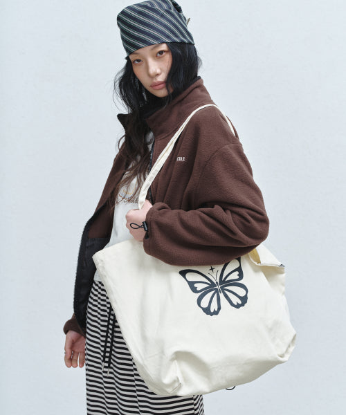 BUTTERFLY GRAPHIC CANVAS BAG OATMEAL - 2 COLORS OATMEAL