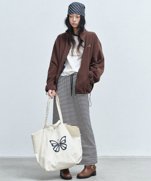 BUTTERFLY GRAPHIC CANVAS BAG OATMEAL - 2 COLORS OATMEAL