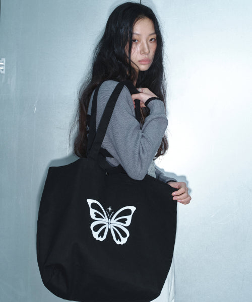 BUTTERFLY GRAPHIC CANVAS BAG OATMEAL - 2 COLORS BLACK