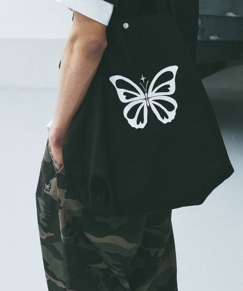 BUTTERFLY GRAPHIC CANVAS BAG OATMEAL - 2 COLORS BLACK