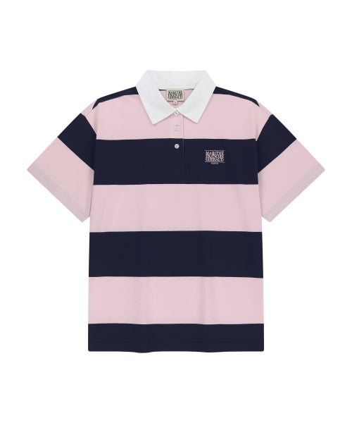 SMALL CLASSIC LOGO RUGBY STRIPE OVERSIZED COLLAR TEE - 3 COLORS PINK