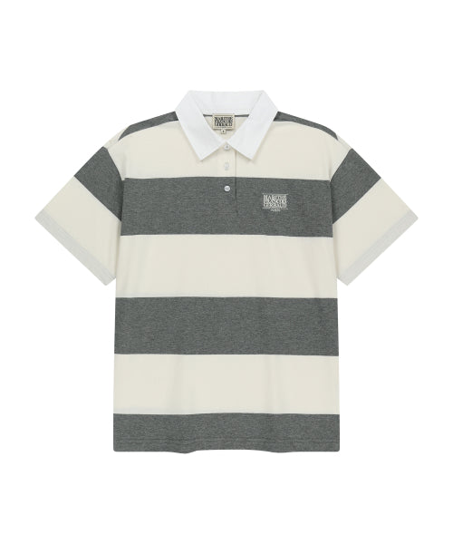 SMALL CLASSIC LOGO RUGBY STRIPE OVERSIZED COLLAR TEE - 3 COLORS IVORY