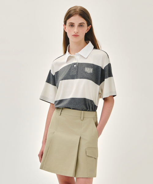 SMALL CLASSIC LOGO RUGBY STRIPE OVERSIZED COLLAR TEE - 3 COLORS IVORY