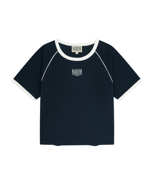 W AEROCOOL SMALL CLASSIC LOGO RINGER SLIM CROP TEE - 3 COLORS NAVY
