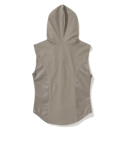 W EYELET CONTRAST HOOD VEST - - 2 COLORS BEIGE