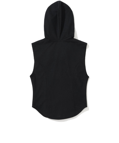 W EYELET CONTRAST HOOD VEST - - 2 COLORS BLACK