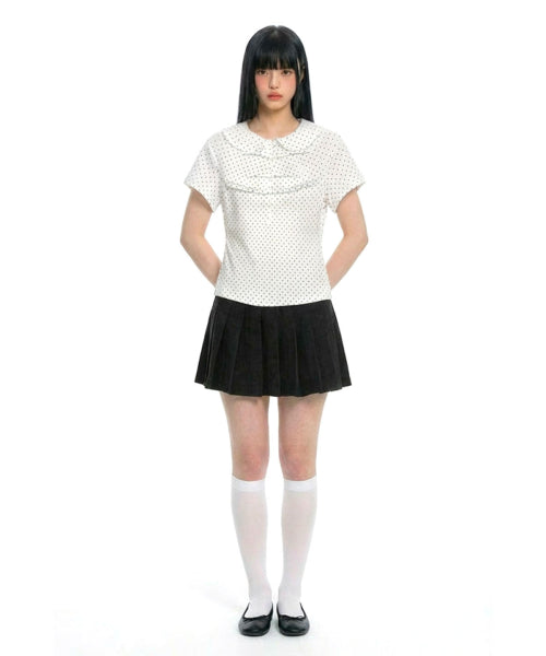 DOT SHIRRING COLLAR TEE WHITE