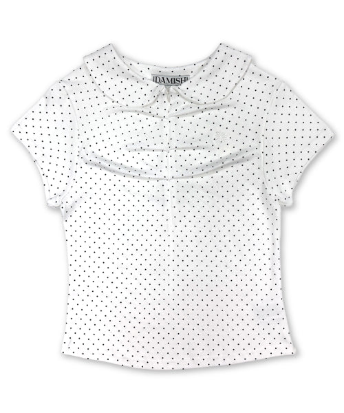 DOT SHIRRING COLLAR TEE WHITE