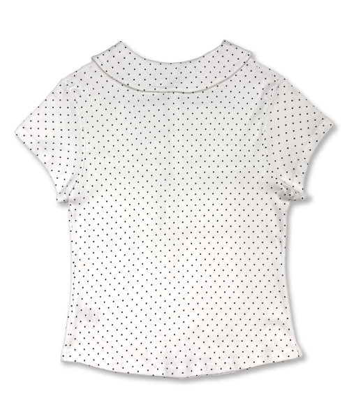 DOT SHIRRING COLLAR TEE WHITE
