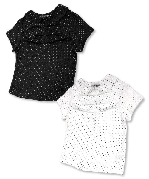 DOT SHIRRING COLLAR TEE WHITE