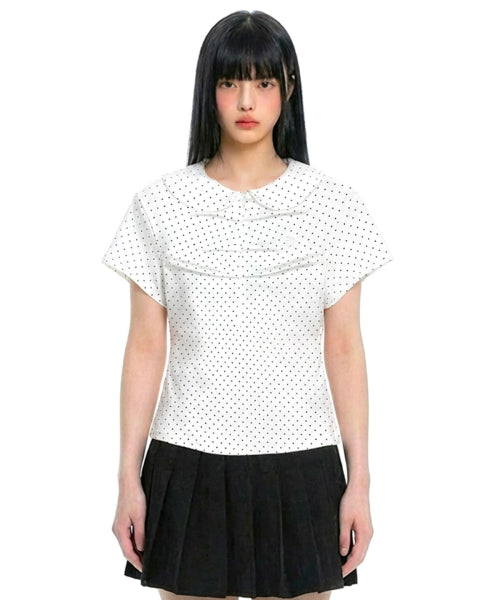 DOT SHIRRING COLLAR TEE WHITE